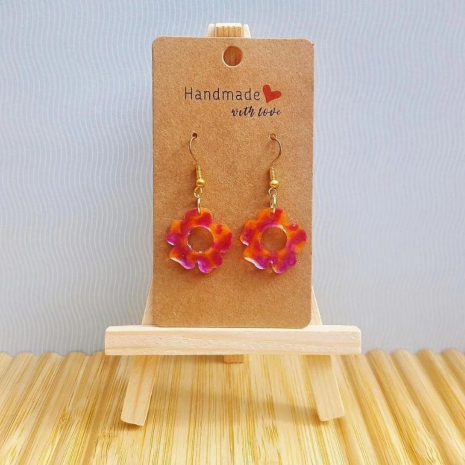 Boucles d'oreilles fleurs rose orange 